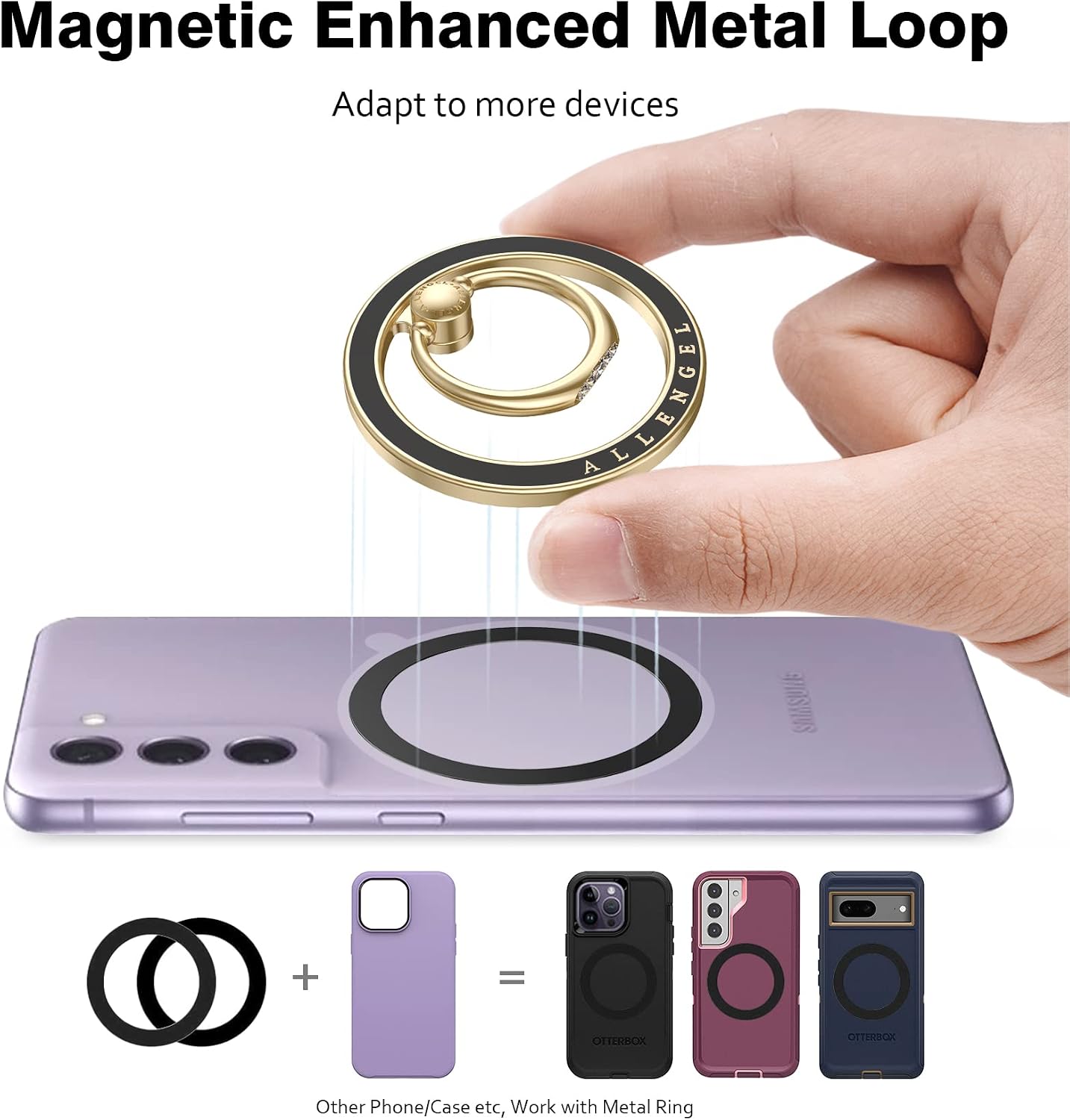 Allengel Magnetic Phone Grip for MagSafe, Magnetic Ring Holder Compatible with MagSafe Phone Ring, 360°Rotating Finger Kickstand for iPhone 16 Pro Max 15 14 13 12 Plus & Android Phone image 5