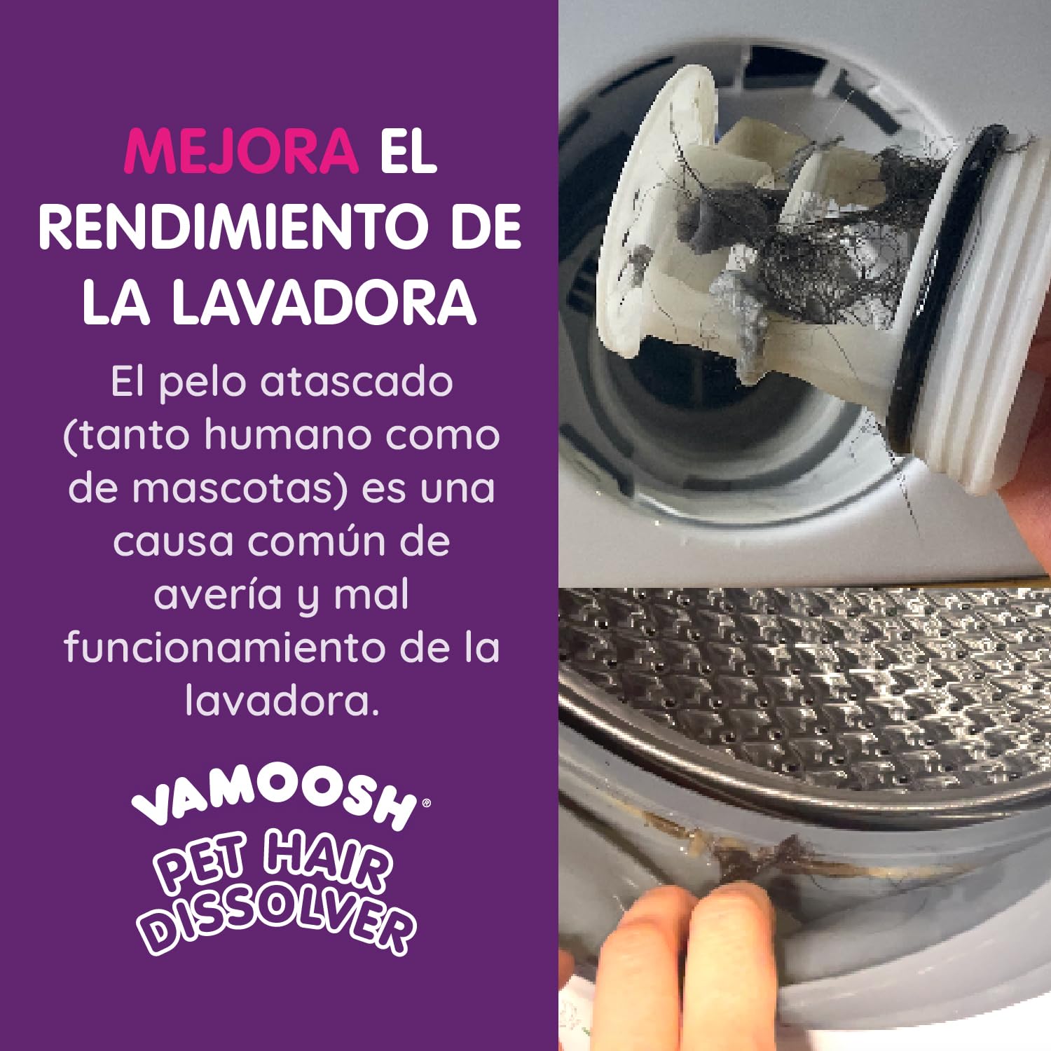 Vamoosh Quita Pelos Mascota para Detergente Lavadora - 18x100g (6 Cajas), Quitapelos para Mascotas, Perro y Gato, Limpiador de Lavadora, Disuelve Fácilmente el Pelo de Perro y Gato, 18 Lavados