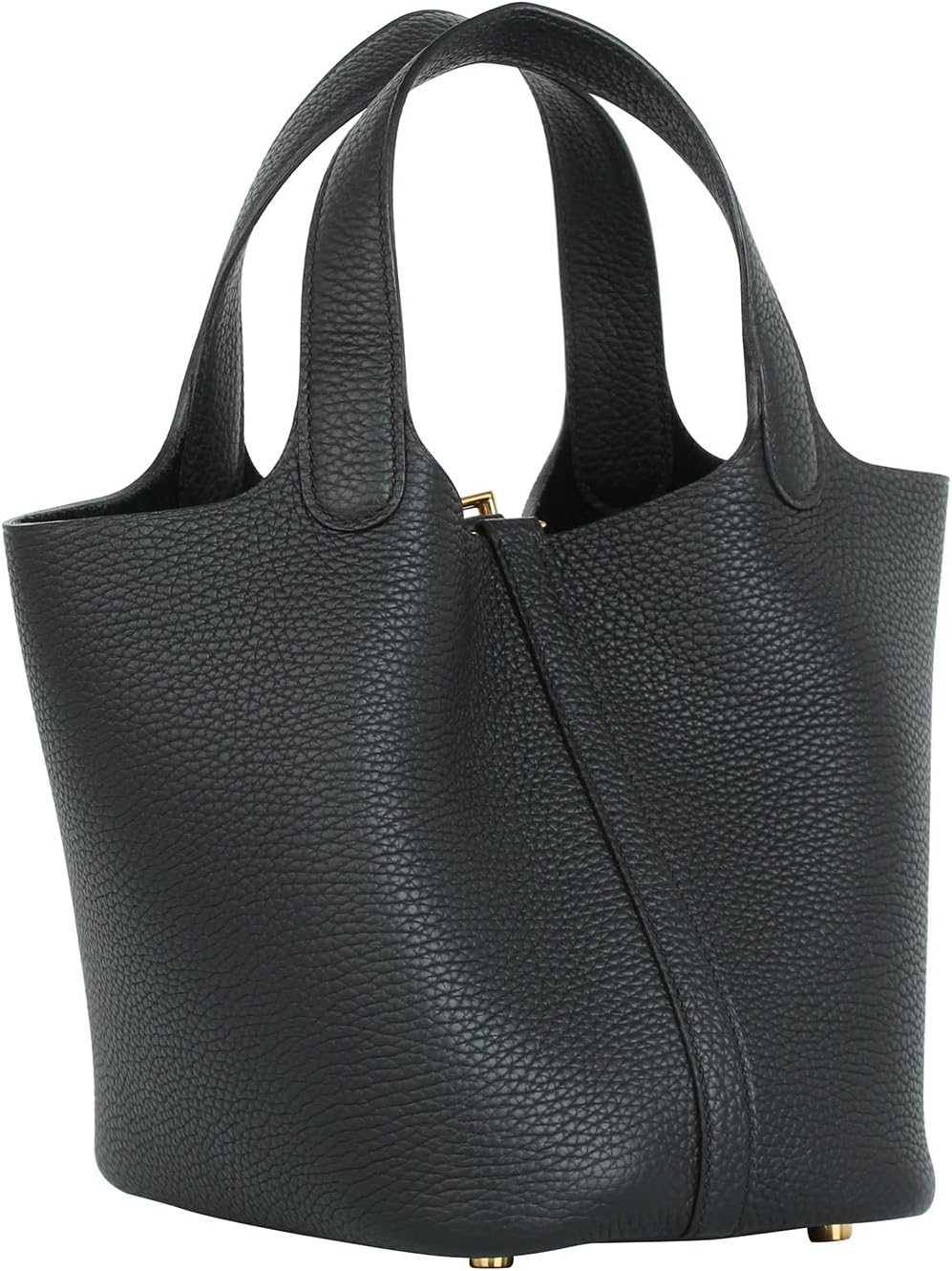 Genuine Leather Bucket Bag for Women Handheld tote bag with metal clasp, bohemian-style market tote bag - Image 4