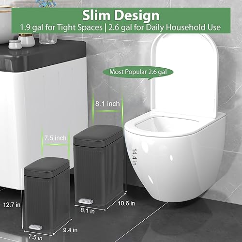 Miniatura 52 de Cubo de basura pequeño para baño con tapa, delgado y suave, papelera para oficina, dormitorio, cocina, sala de estar (1.9 galones color crema)