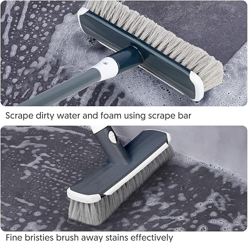 Miniatura 9 de Cepillo de limpieza de suelo con mango largo ajustable, cepillo 2 en 1 para raspar y cepillo de cerdas rígidas, cepillo de limpieza de ducha para