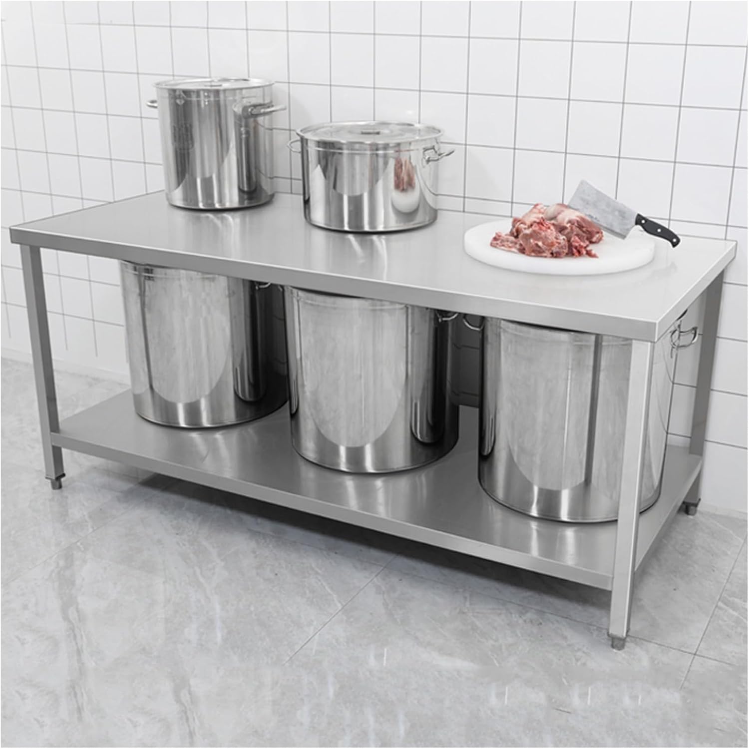 Kitchen Stainless Steel Workbench Thickened Double Preparation Table Multifunctional Open Storage Rack Metal Table Packing Casework Table Sturdy and Stable