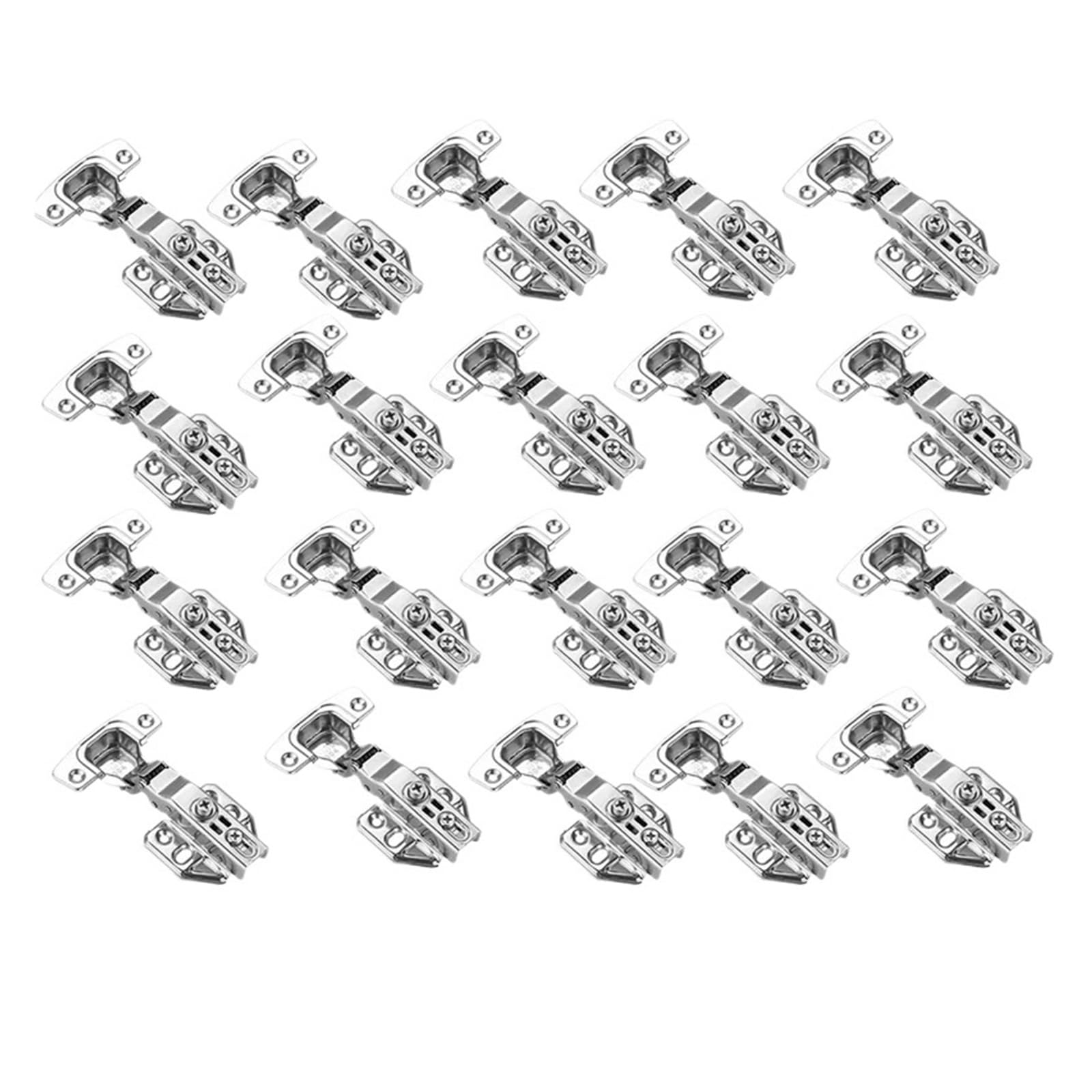 4-20Pcs Stainless Steel Cabinet Door Hinges Hydraulic Damper Buffer Soft Close Quiet Wardrobe Concealed with Screws(Half Overlay 20Pcs)