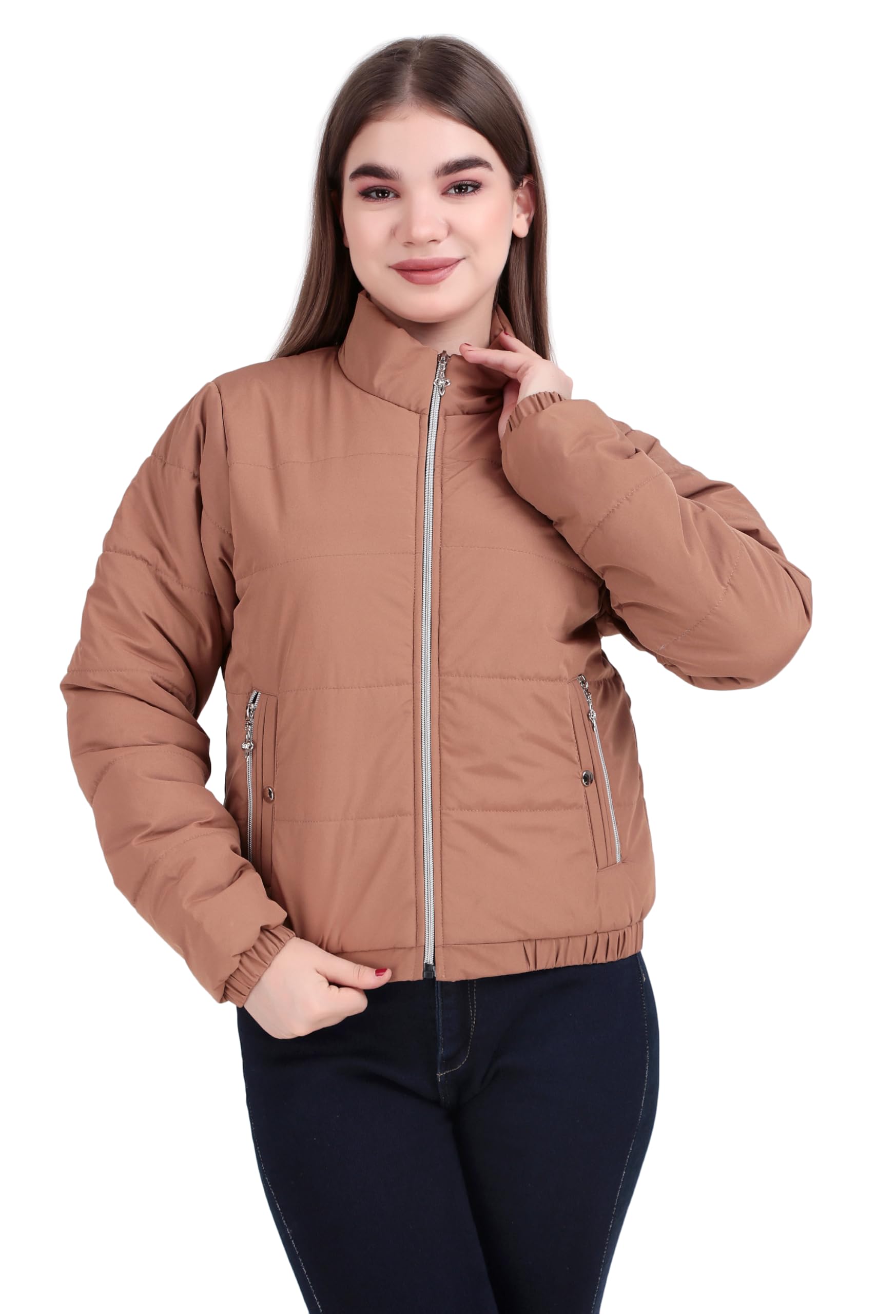brazo Women's Crop high Neck Regular Fit Puffer Jacket - Long Sleeves, Latest Trendy Look, Warm Winter Wear Western Stylish Jacket-picture-19