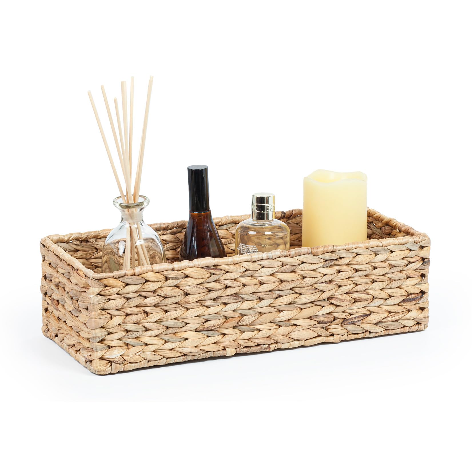 Woodluv Water Hyacinth - Single Section Basket Multipurpose Handwoven Water Hyacinth Rectangular Storage Orgainser Tidy Basket