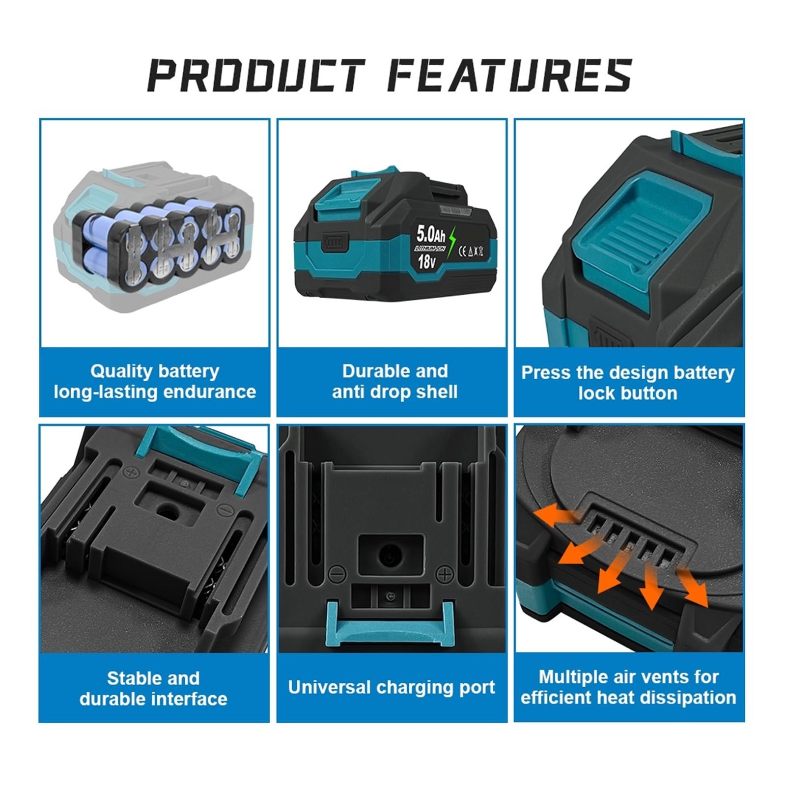 ， Compatibile Con Kamolee ， Batteria Agli Ioni Di Litio 18 V 6000 MAh BL1860 Trapano A Mano Batteria Utensili Elettrici(9.0Ah No Charger)