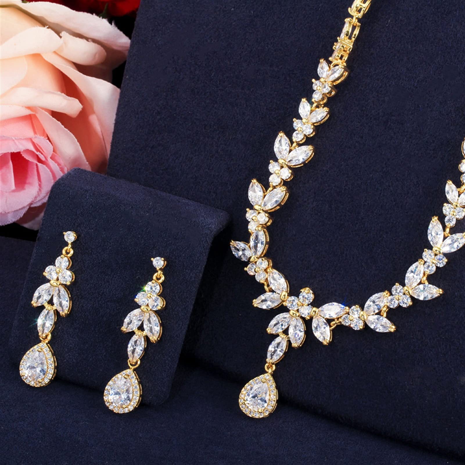 Schmuck-Set aus Zirkonia, Gelbgold, Bräute, Hochzeit, Schmuckset für Damen, Partykleid
