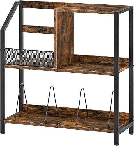 Miniatura 7 de Soporte grande para tocadiscos, soporte para discos de vinilo, estante de exhibición de vinilo, soporte rústico para tocadiscos, para libros, marrón