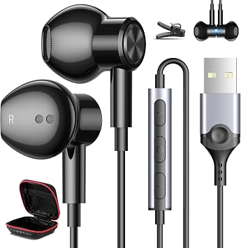 USB Headphones for PC Laptop Magnetic 7.5ft Wired Earbuds,Computer Headset with Mic Control Mute Noise Isolate Cord in Ear Gaming Earphone for MacBook Pro Office Work School Zoom Chromebook