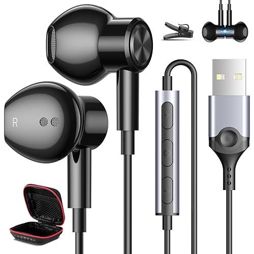 USB Headphones for PC Laptop Magnetic 7.5ft Wired Earbuds,Computer Headset with Mic Control Mute Noise Isolate Cord in Ear Gaming Earphone for MacBook Pro Office Work School Zoom Chromebook