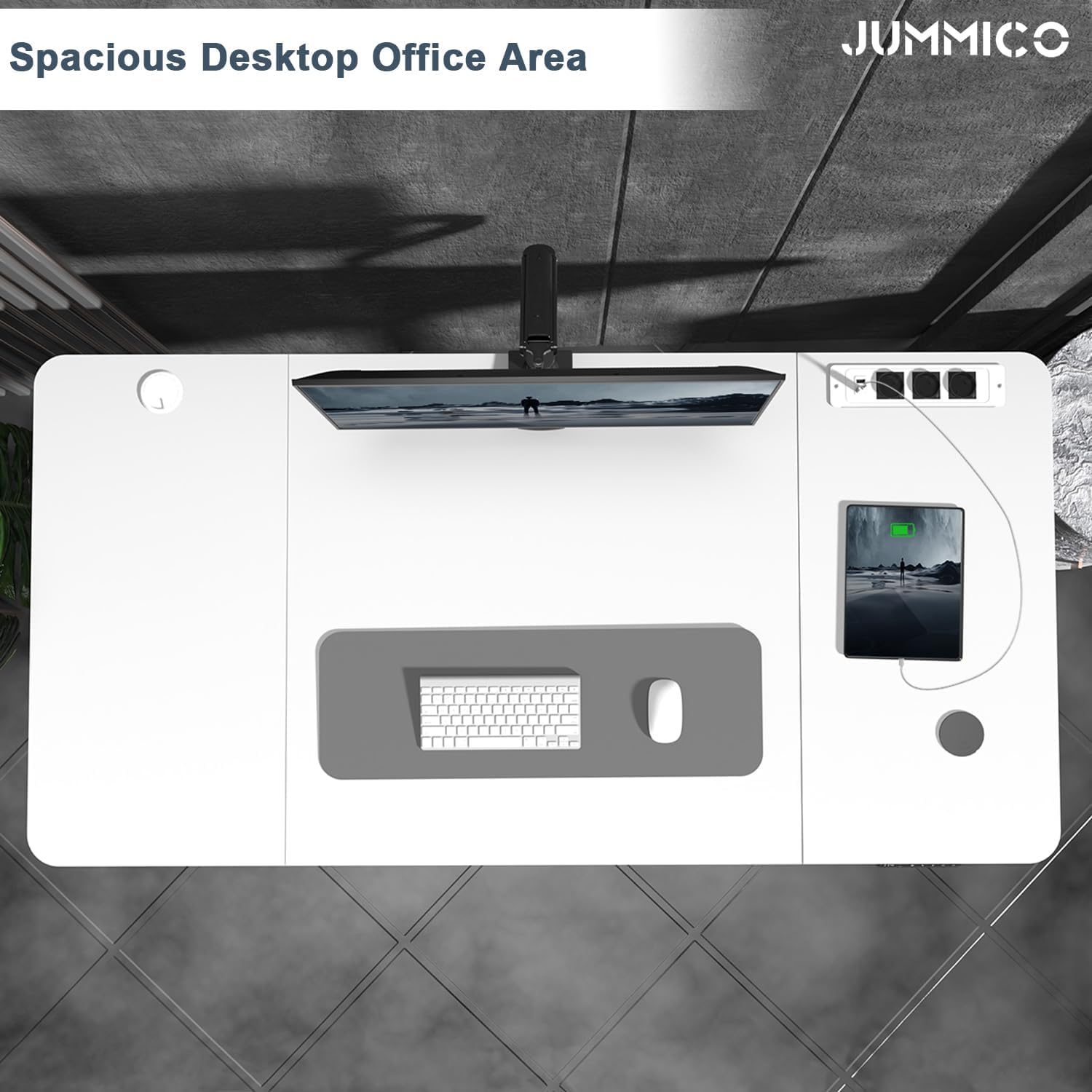 JUMMICO Höhenverstellbarer Schreibtisch 160x80cm mit Kabelloser Ladestation und Euro-Steckdose mit USB, Schreibtisch Höhenverstellbar Elektrisch Stehtisch, Standing Desk Weiß