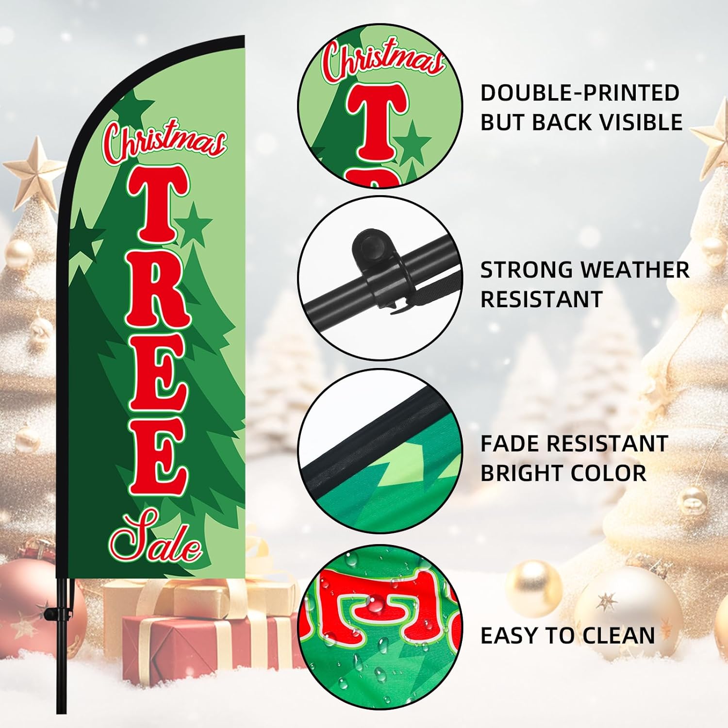 Leinuosen 2 Set 7 ft Christmas Tree Sale Feather Flags with Pole Kit Christmas Tree Sale Swooper Advertising Flag Include 2 Banner 10 Pole and 2 Ground Spikes for Holiday Business