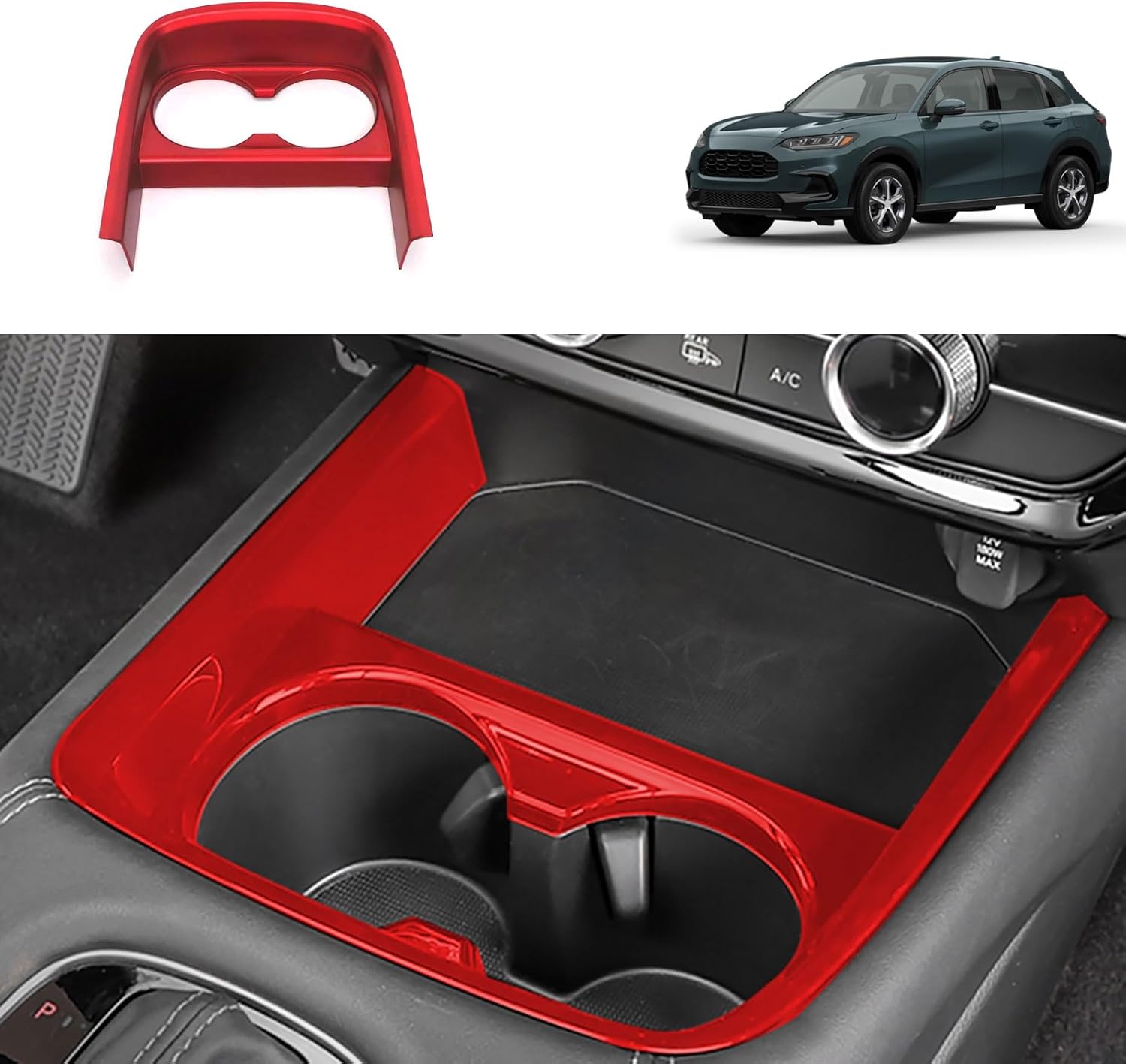 Car Accessories Compatible with Honda New HR-V HRV 2026 2025 2024 2023 Center Console Cup Holder Cover Water Cup Holder Panel Trim ABS 1PC(Red)