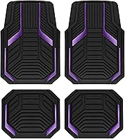 PICAUTO Heavy Duty Rubber Floor Mats Purple Aluminum Film Set - Trim-to-Fit Front Rear All-Weather Anti-Slip Mats for SUV Sedan Van