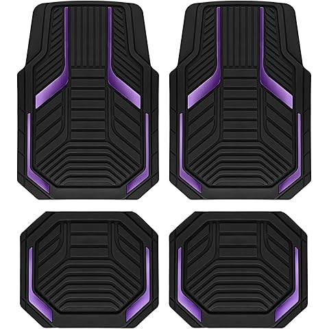 PIC AUTO Heavy Duty Rubber Floor Mats, Purple Aluminum Film Car Mats Set, Front and Rear Car Mats with Anti-Slip Backing, All Weather Protection, Trim-to-Fit for Automotive SUV, Sedan, Van