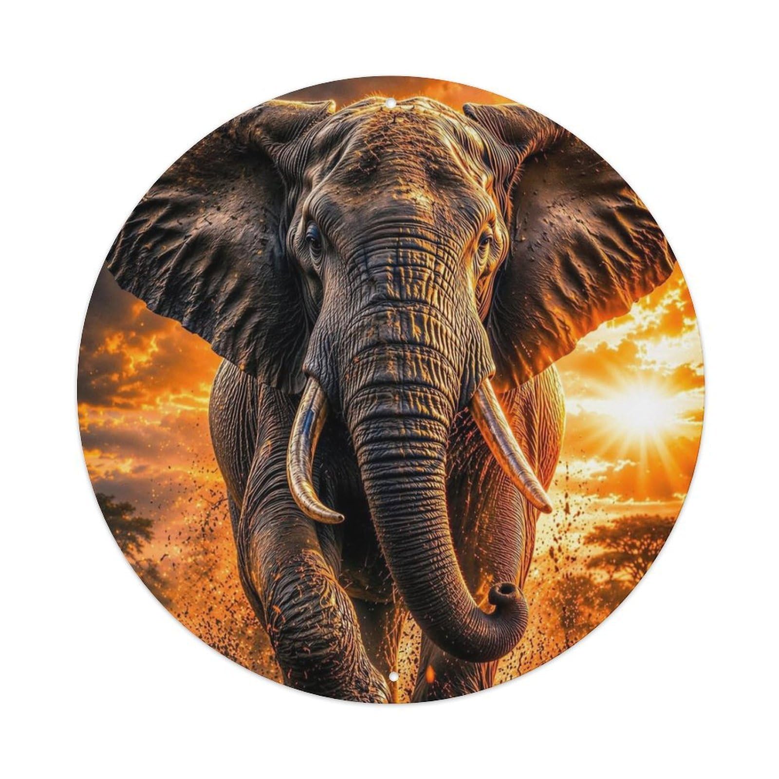 Animal Poster African Bush Elephant Walking Sunset Savanna Vintage Metal Tin Sign Plaque Wall Decor for Cafe, Club Bar, Office, Garden Metal Poster 8x8Inch