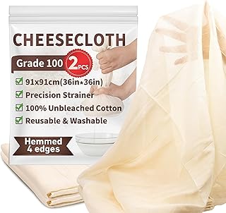 TOPULORS 2-Pack Cheesecloth, 36x36 Inch Precut & Hemmed All Edges, Grade 100 Ultra Fine Unbleached Cotton - Reusable Organic Cloth for Cheese Making, Nut Milk, Yogurt, Straining, Juicing, Filtering