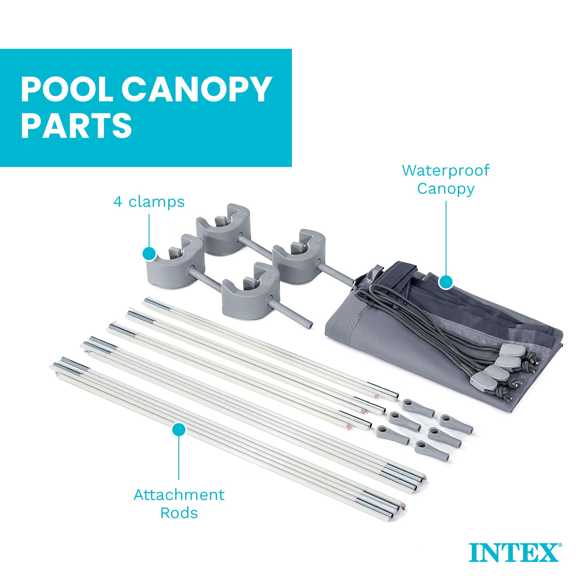 Intex 28054E Copertura protettiva UPF 50 Plus, facile da installare, impermeabile, per piscine rettangolari da 2,9 m o più piccole, grigio