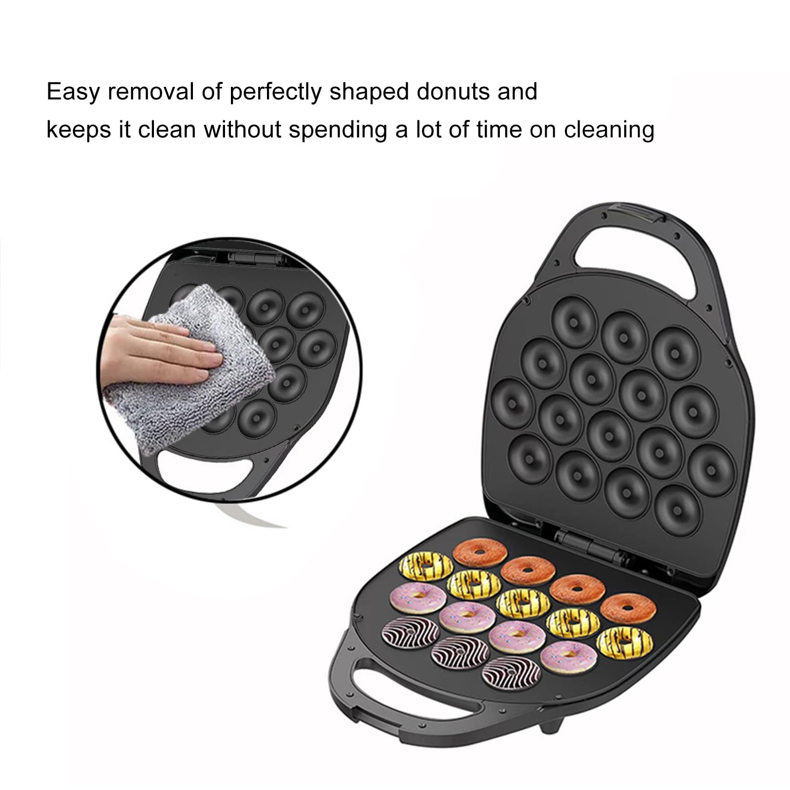 Luocute Mini Donut Maker Electric Donut Machine Donut Pan Doppelseitige Heizkuchenhersteller für 16 Kleine Donuts für Hausgemachte Restaurants Cafes Snack Bars Partys