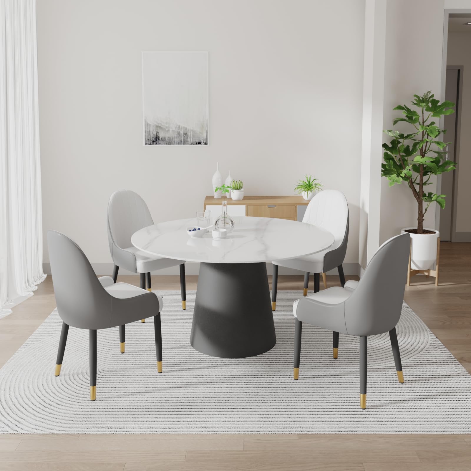 LovingAHome pholstered Dining Chairs Set of 4,36" Modern Accent Dining Chair with Gold Metal Frame&Backrest,Faux Leather Dining Chair for Living Room/