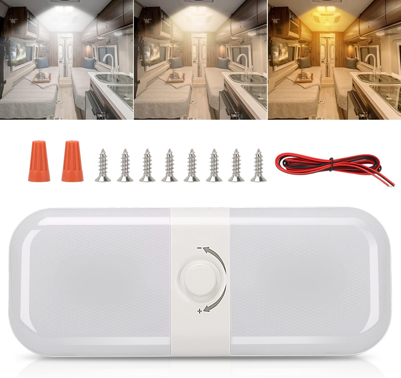 SUPAREE 12 V LED Camping Car Ceiling Light Caravan 12 V Interior with Dimmable Switch for RV Truck Boat Car Van Cab Van 3 Colours