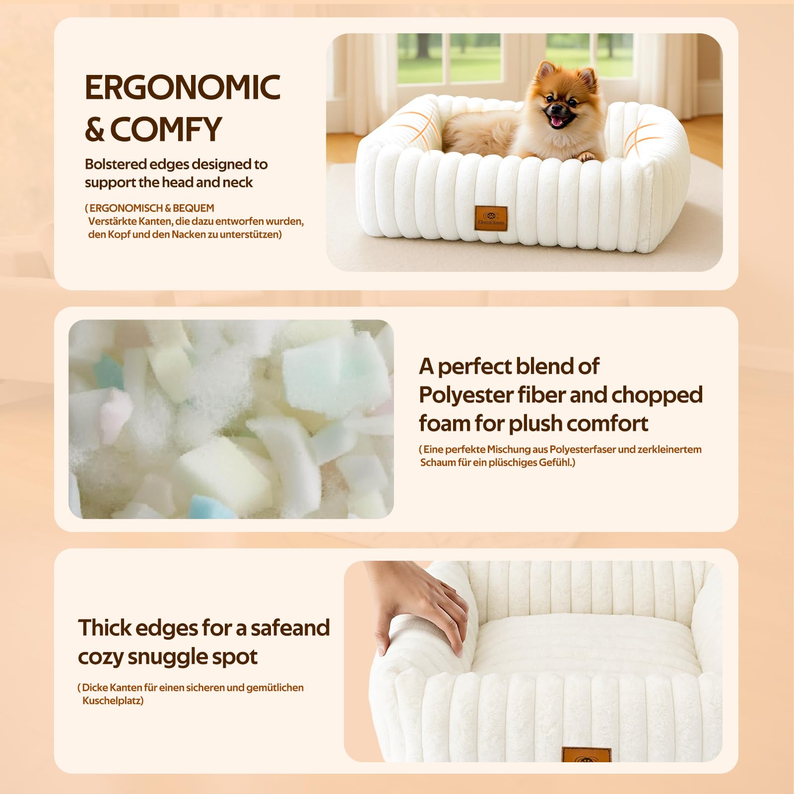 CareCooo Cuccia Cane Interno Taglia Grande XXL, Letto Rettangolare Sfoderabile e Lavabile, Cuscino Morbido per Cani, Divano per Cani Comodo e Antiscivolo, Crema, XL(109x76x20cm)