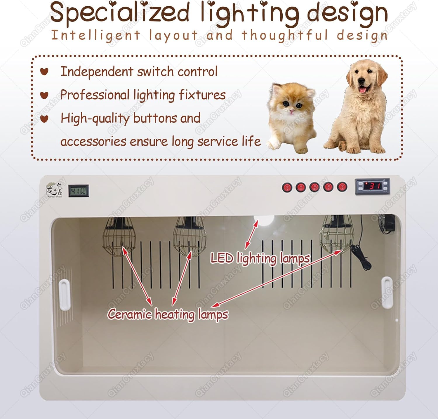 Upgraded Intelligent Puppy Kitten Incubator,Large Pet Brooder Nursery with Heating Mat Air Circulation Fan,Features LED Light and Safety Design for All Small Critters White-60*50*50cm