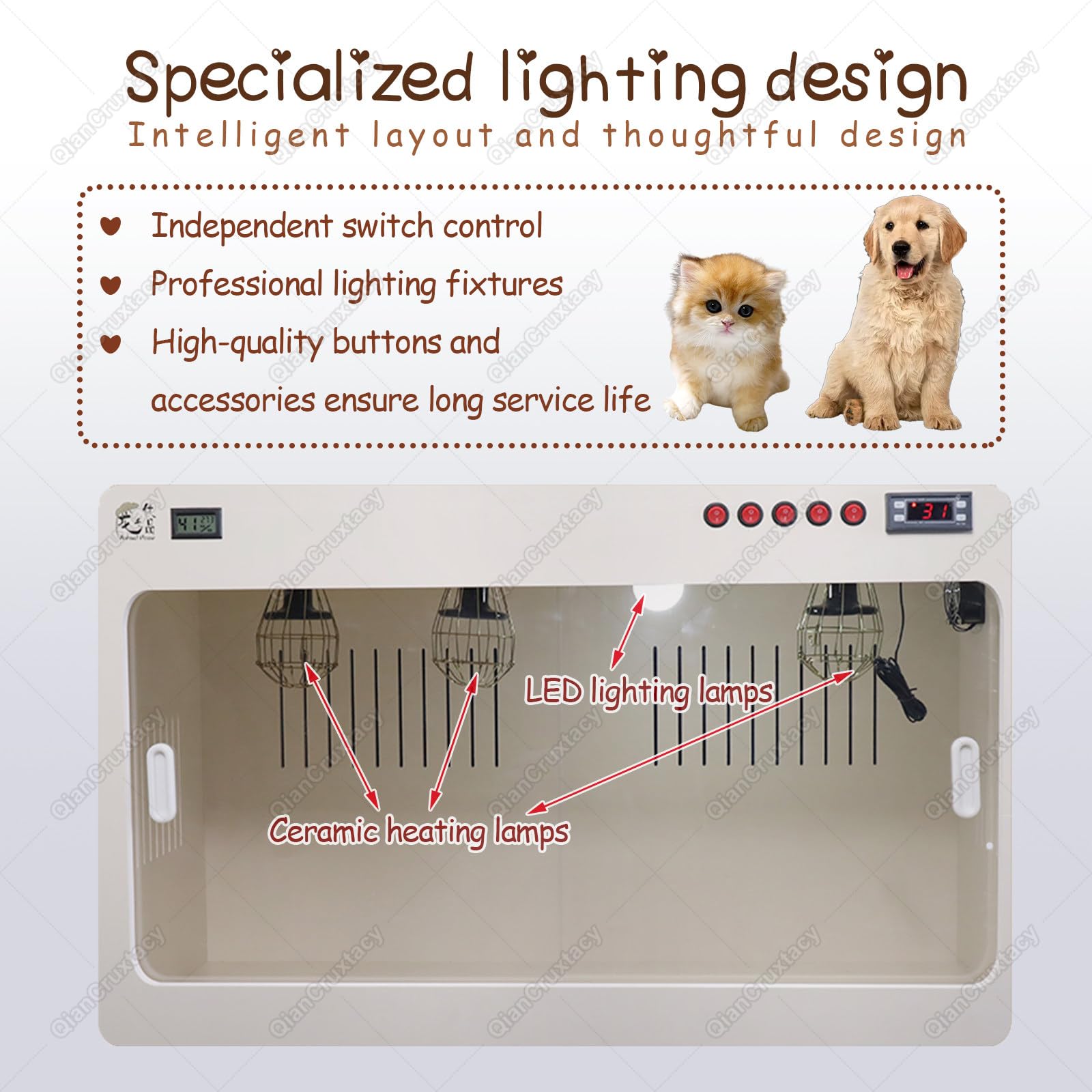 Caja Incubadora para Mascotas con Control de Temperatura Constante, Criadero Calefaccionado para el Cuidado de Cachorros, Gatitos y Todo Tipo de Animales Pequeños Black-60 * 50 * 50cm