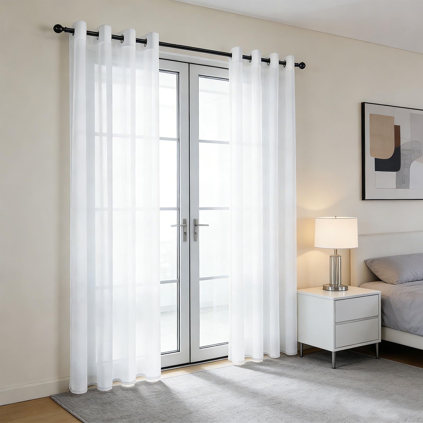 Rideau voilage blanc 150x205 cm translucide pour fenêtre de salon