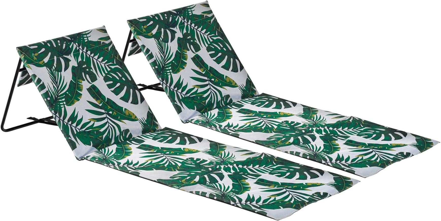 Harbour Housewares Folding Beach Sun Lounger - Banana Leaf - Pack of 2 - Foldable Canvas Beach Mat Lounger Portable Garden Sunlounger Mat with Backrest for Garden, Camping, Festivals