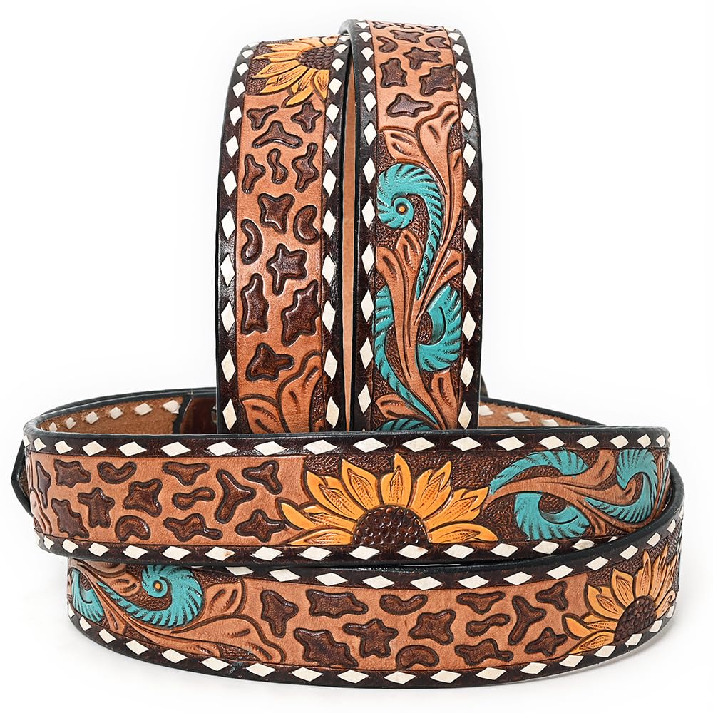 American Darling Beautifully Hand Tooled Tan Genuine American Leather Belt Men and Women Western Belt with Removable Buckle