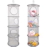 Hanging Mesh Stuffed Animal Storage - 4 Tiers 2 Pack Large Plush Toys Net Organizer, Foldable Space Saver Bags Plushie Basket Organization Holder for Kids Girl Room Bedroom Playroom Wardrobe Wall Grey