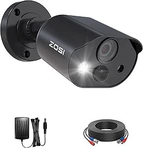 ZOSI C303 1080p HD-TVI Security Camera Outdoor Indoor with Audio Recording,120ft IR Night Vision, Motion Activated Spotlight & Siren Alarm,PIR Motion Deteciton, Weatherproof CCTV Bullet Camera Kit asin的图片