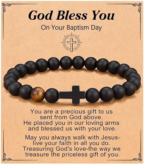 Baptism Gifts Cross Bracelet for Girl, First Communion Confirmation Bless Gifts for Teenage Girls Boys, Kindergarten Preschool Graduation Christening Gift for Daughter Granddaughter Godchild