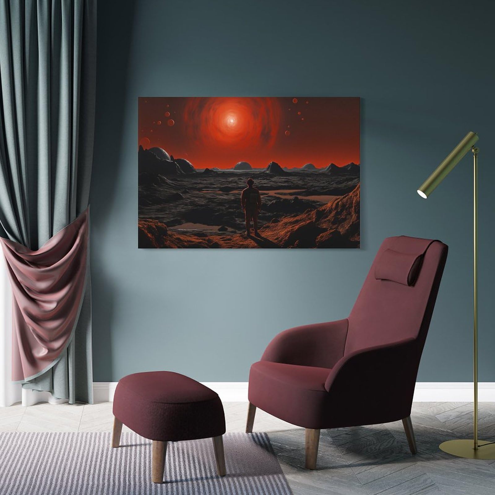 Inquietante spazio deserto tela Wall Art per camera da letto Red Sun Fantascienza Fantasy Wall Decor Poster per camera estetica