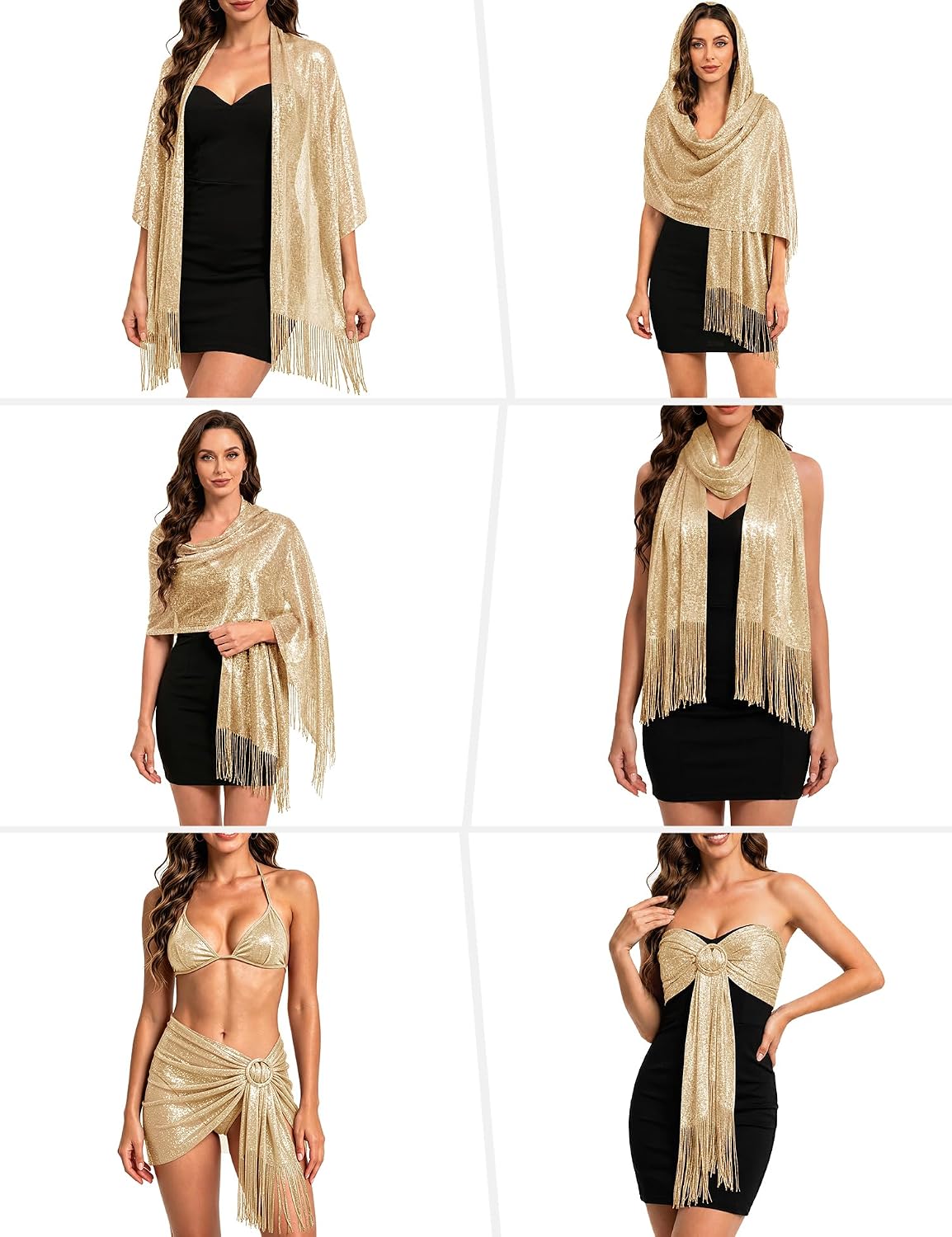 LOMON Womens Shawls and Wraps for Evening Dresses Metallic Glitter Scarf Wedding Party Bridal Cover Up (with Free Buckle)