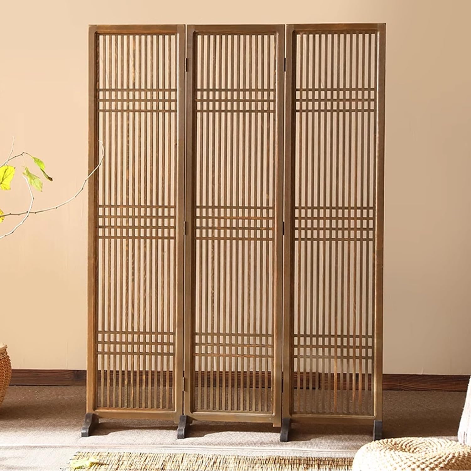 Standing Door Partition, Wooden Room Divider Wall Fencing, Folding Room Partition Privacy Screens with Detachable Base, for Home, Hotel, Office, Porch(4 Pack)