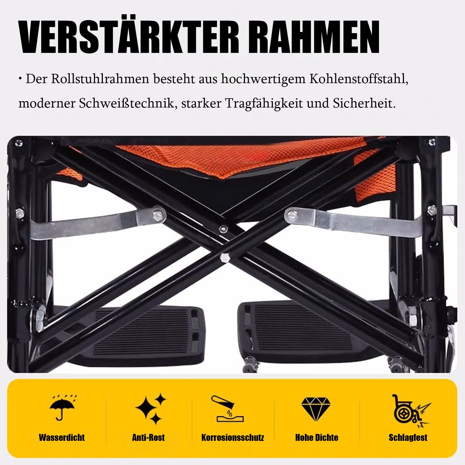 Ultraleicht Rollstuhl Faltbar Leicht Reiserollstuhl, Rollstühle für die Wohnung und Unterwegs, Transportrollstuhl, Trommelbremse, Sitzbreite 50 cm,Rot