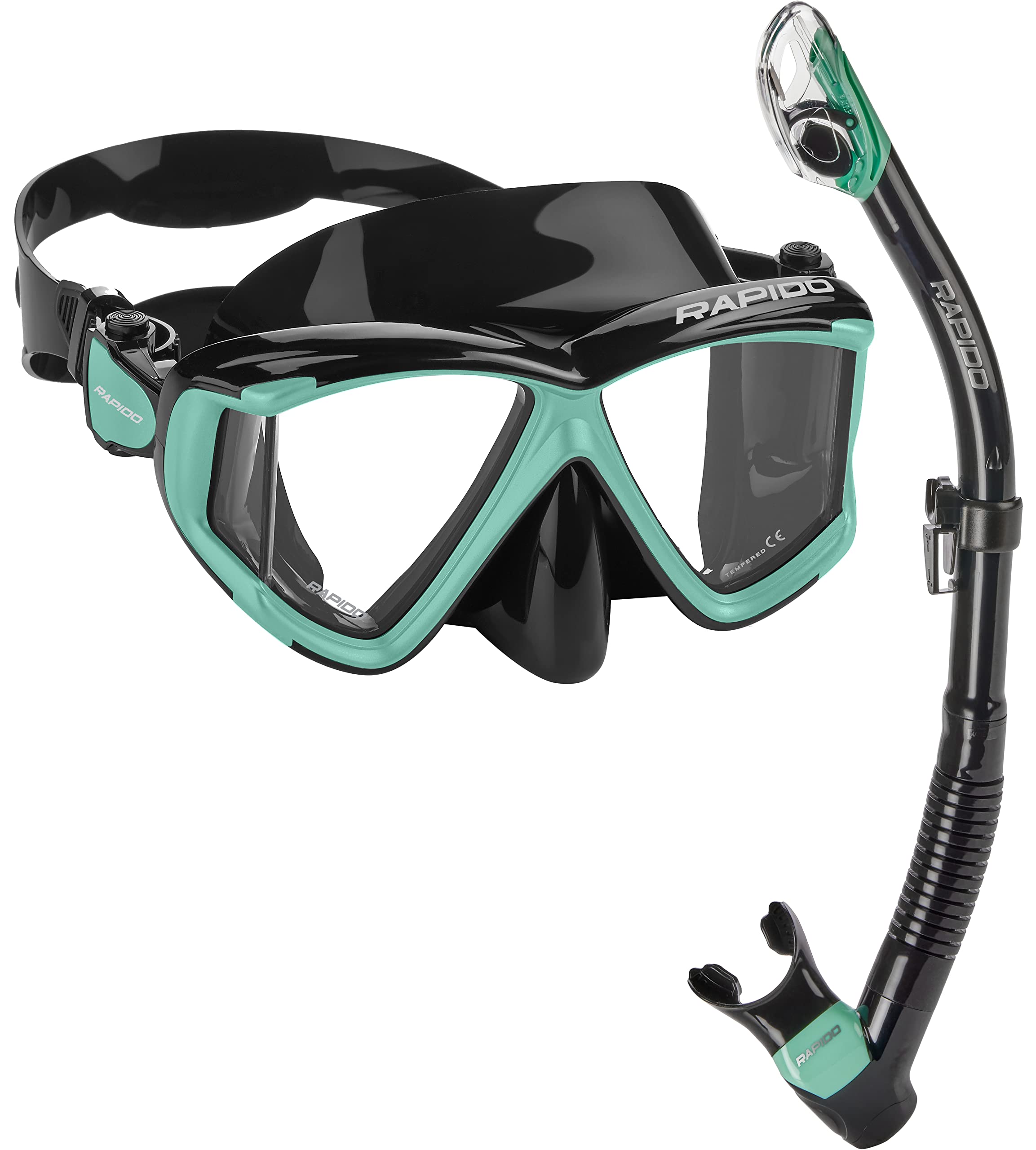 Italian Design Panto-180 Premium Tempered Glass Lens Anti-Fog Panoramic Side-View Snorkel Mask, Superior Dry Snorkel Tube, Superior Snorkeling Gear, Snorkel Set for Adult