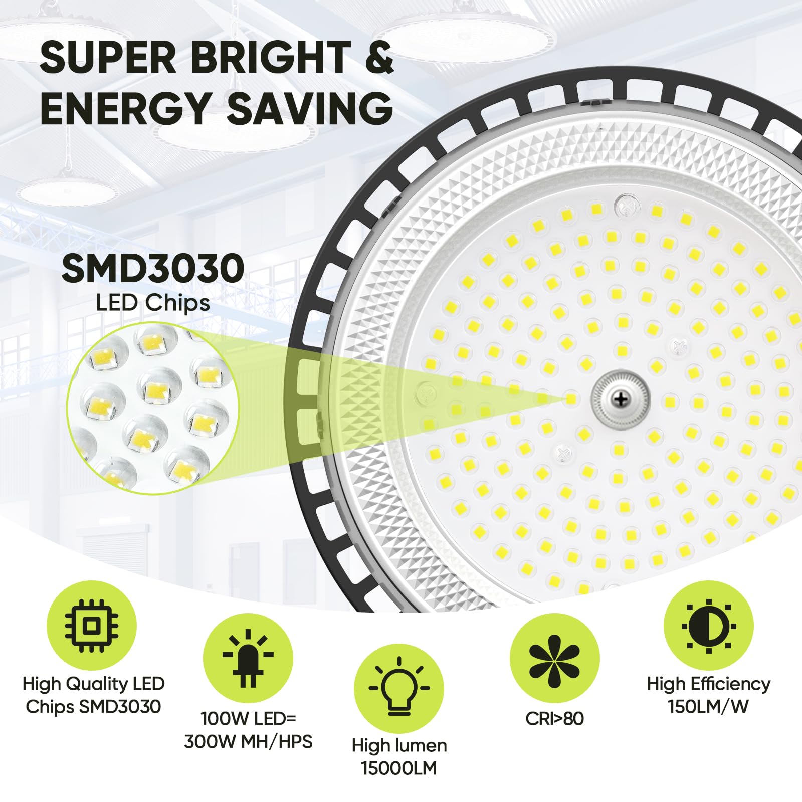 6 Pack 100W Faretto LED UFO, 15000LM 6000K Super Luminose Bianco Freddo LED Industriale Faretto, IP65 Impermeabile Lampada Officina, Lampada LED per Garage, Magazzini, Fabbrica, Stadio Coperto