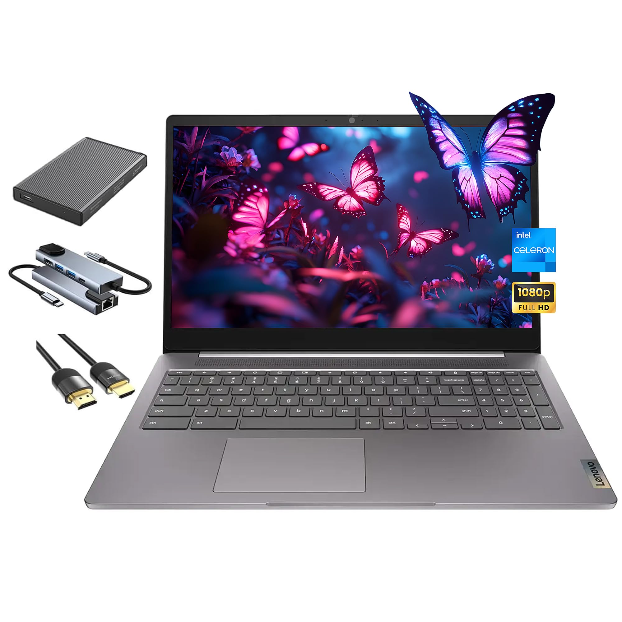 Lenovo IdeaPad 3i Chromebook 15.6" Intel Celeron FHD Laptop  Artic Grey And Laptop Bag