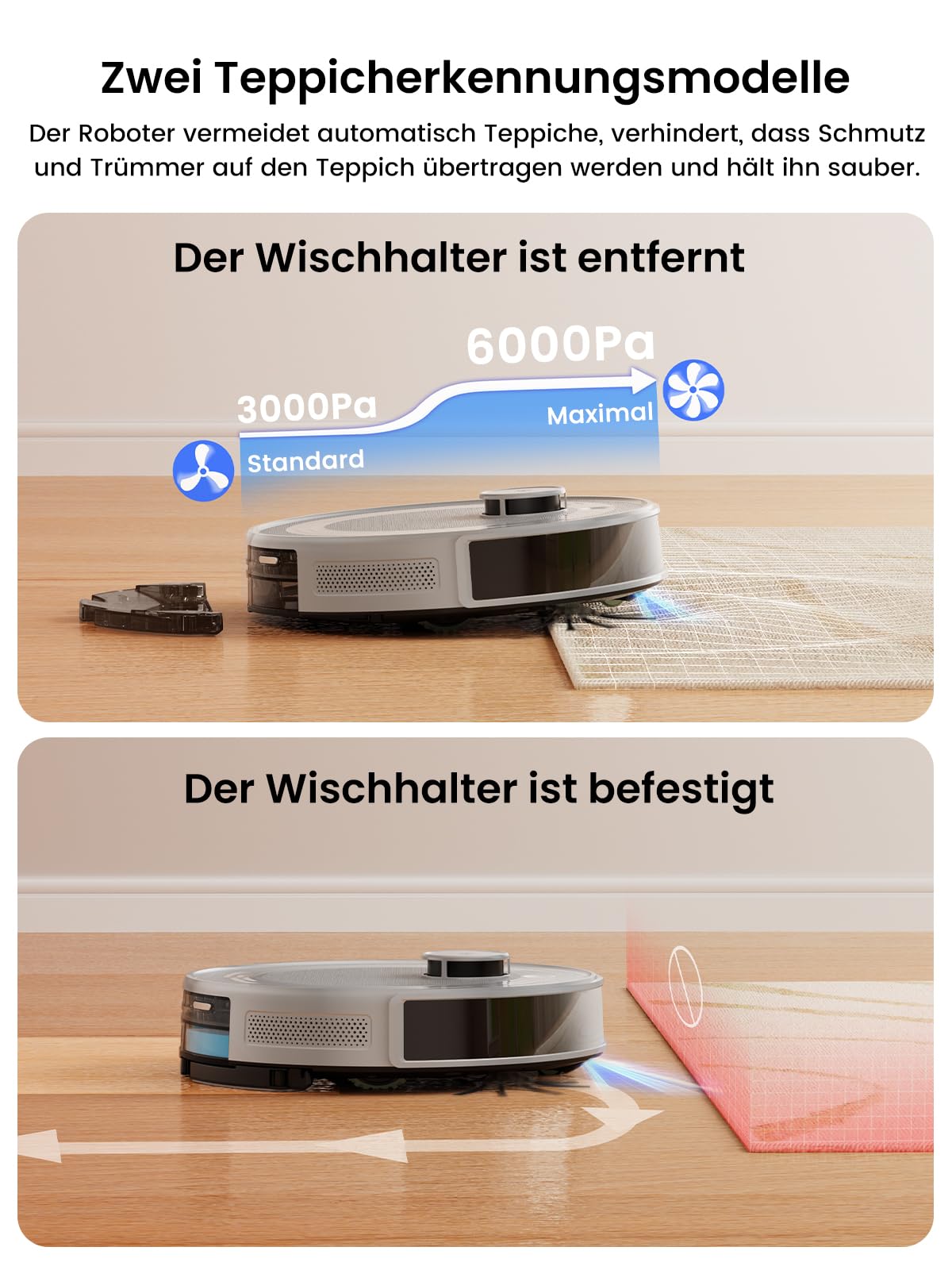 Lefant M2 Pro Saugroboter mit Wischfunktion, LiDAR-Navigation Mapping, Staubsauger Roboter mit Absaugstation, 6000Pa, APP/Alexa Steuerung, Roboterstaubsauger Saugkraft ideal für Teppich Mondgrau
