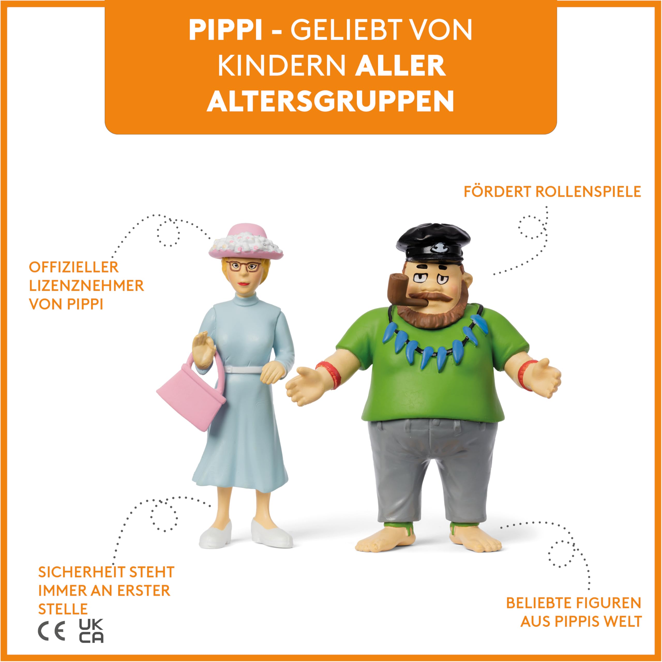 Pippi Langstrumpf Puppenhaus Puppen – Kunststoff Puppenhaus Zubehör – Villa Kunterbunt Zubehör für Jungen und Mädchen – Alter 3+, Größe 10 cm