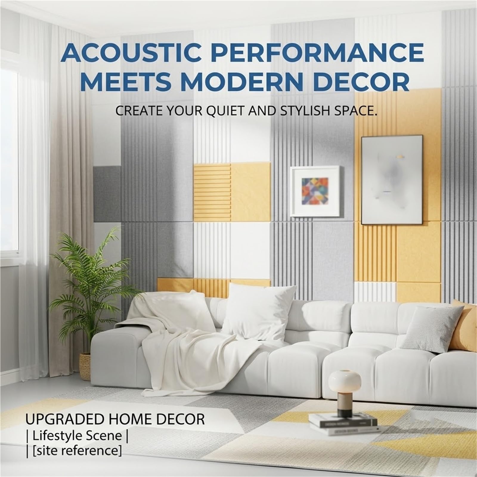 Pannelli Fonoassorbenti Autoadesivi Decorazione(D,6pcs/100x50cm) | Spessore 9mm|Poliestere alta densità|Isolamento termico|Senza colla extra|Per camera e home theater