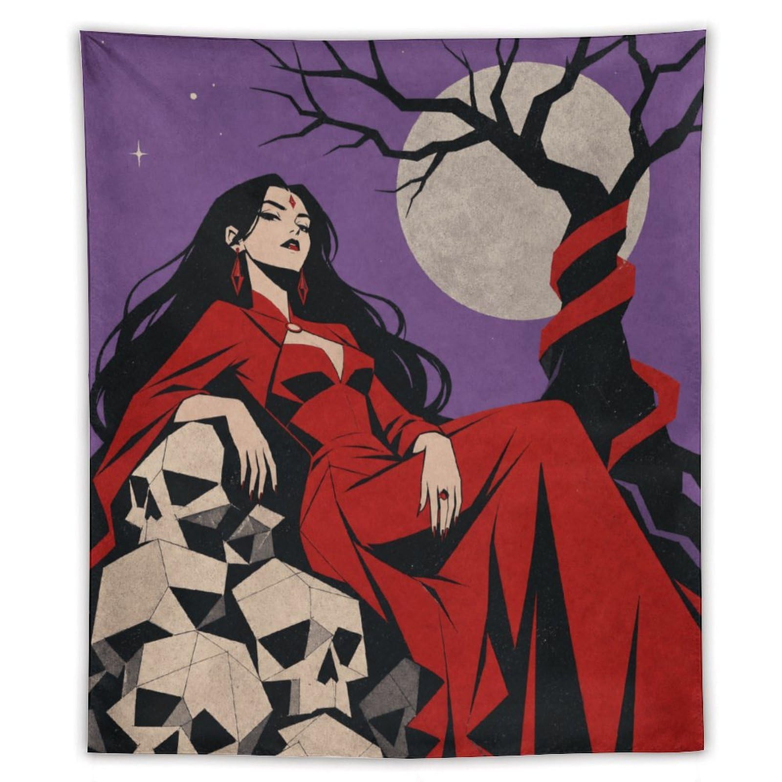 W7C8U2X3 Woman under Purple Moon Wall Tapestry, Reading Corner