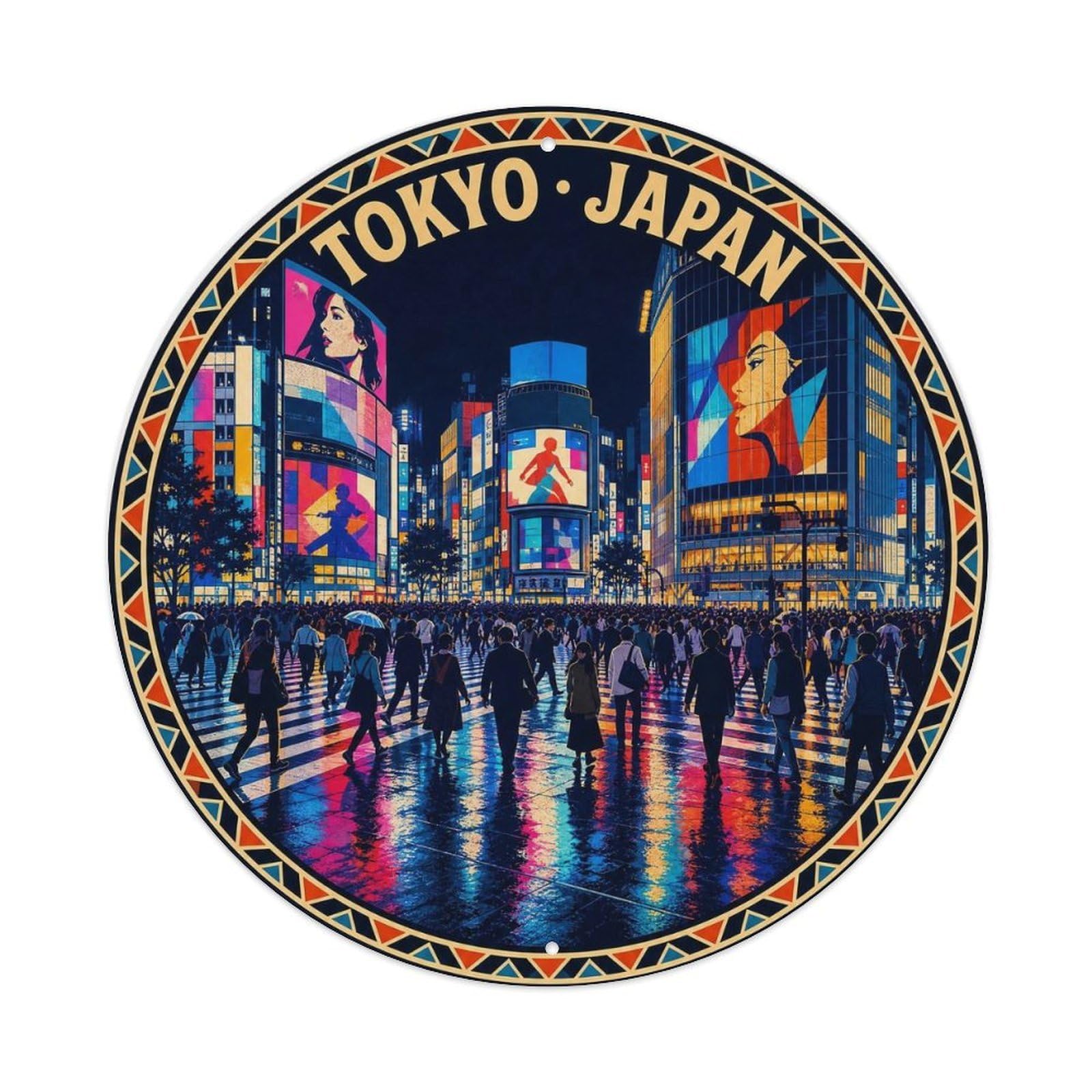 Olhnbad Style Tokyo Shibuya Neon Night City Landmark Old Town Metal Tin Sign