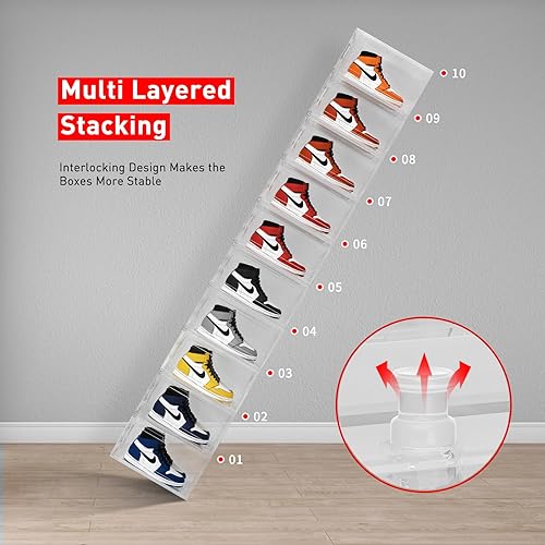 Miniatura 5 de Caja de almacenamiento de zapatos, 8 paquetes de cajas de zapatos de plástico transparente apilables, organizador de zapatos con puerta magnética,