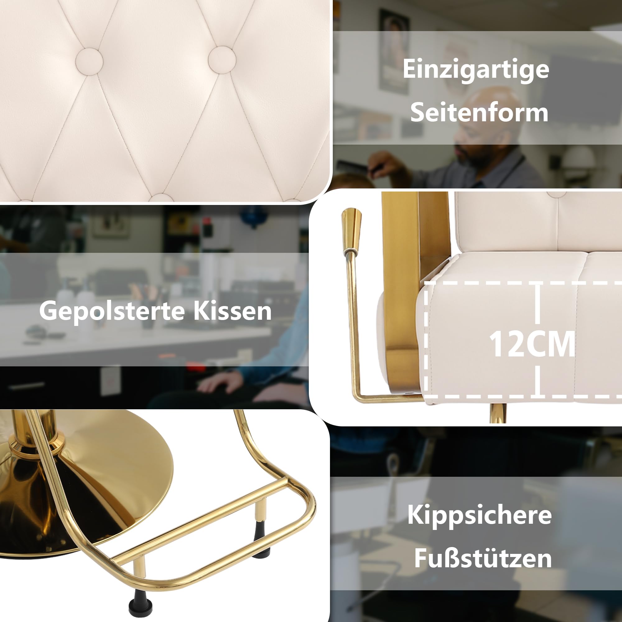 Friseurstuhl 360-Grad-Drehung Kippbarer Hydraulisch Friseurstuhl für Schönheitssalon (Weiß)