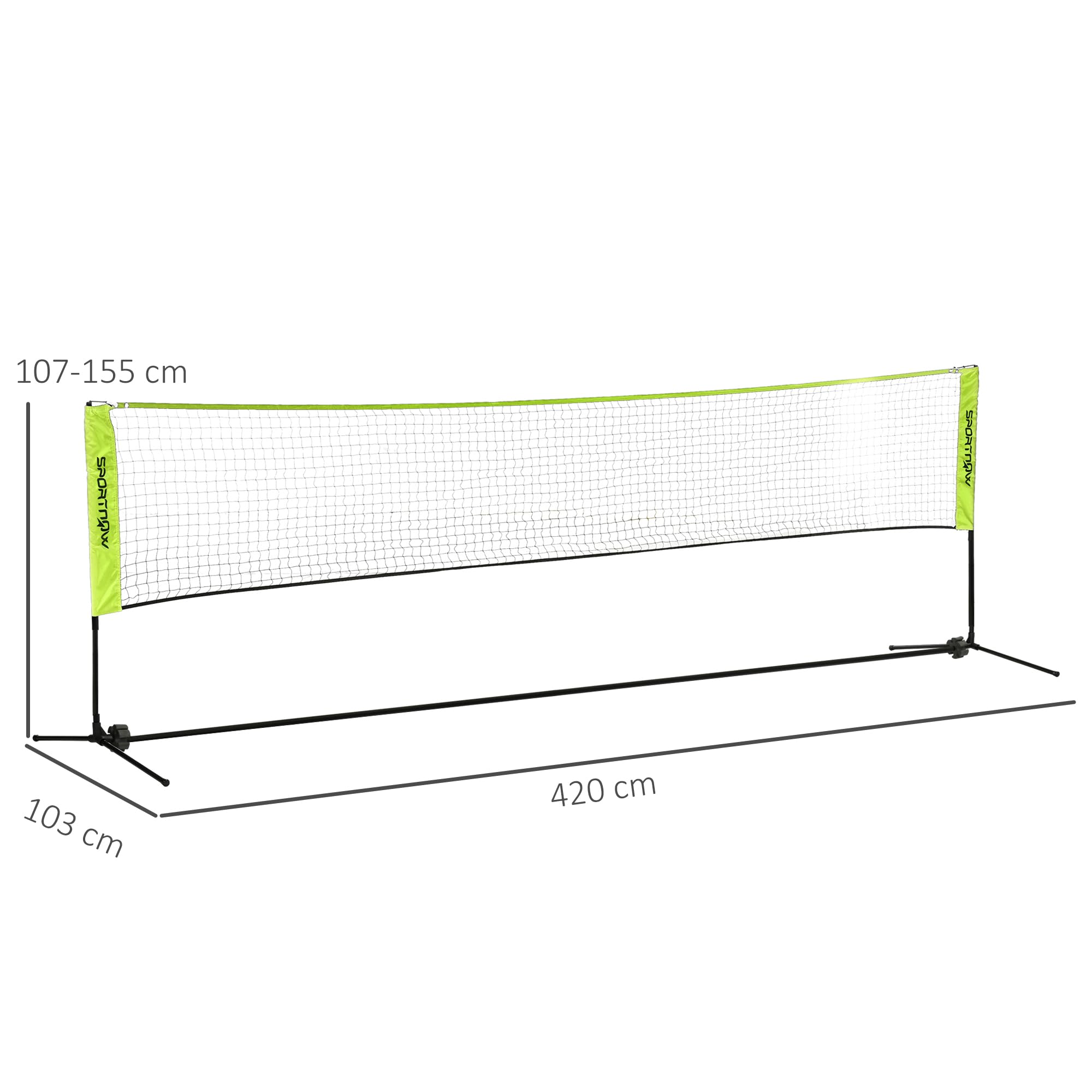 SPORTNOW Filet de Badminton, Filet Portable pour Volley-Ball, Pickleball et Tennis, Hauteur Ajustable de 107 à 155 cm, avec Sac de Transport, Cadre métallique