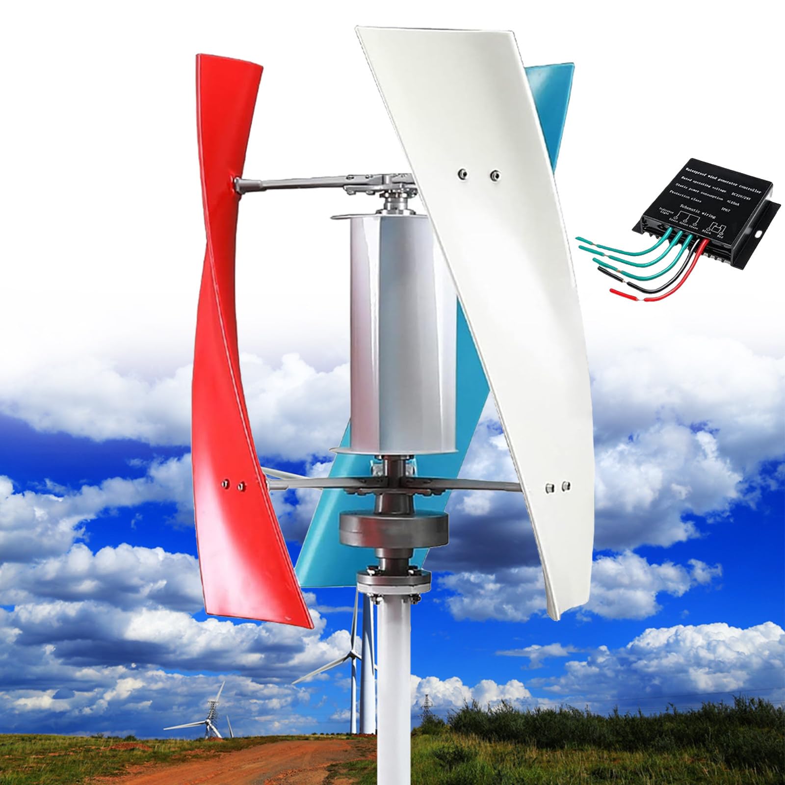 Turbina Eolica Verticale per Uso Domestico a 3 Pale da 14000W,12V/24V/48V/110V/220V,Kit di Turbina Eolica a Spirale, Turbina Eolica Trifase con Controller,per Apparecchiature Industriali,Color-220V